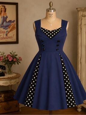 Vintage repro style - 50’s Retro Sleeveless Rockabilly dress - Side Zip